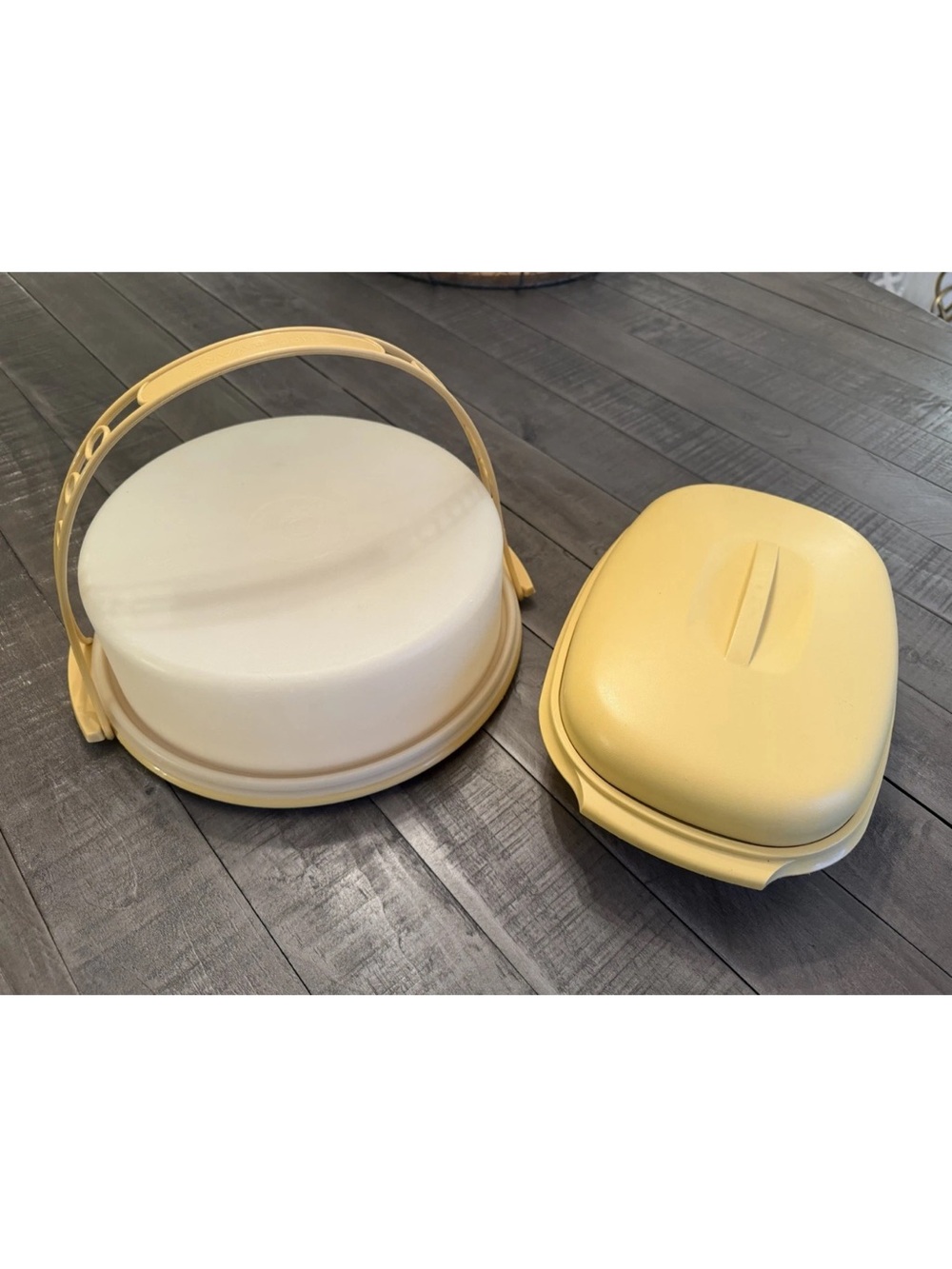 Vintage Harvest Gold Tupperware 3 Piece Steamer & 10” Cake Carrier w/Lid LOT